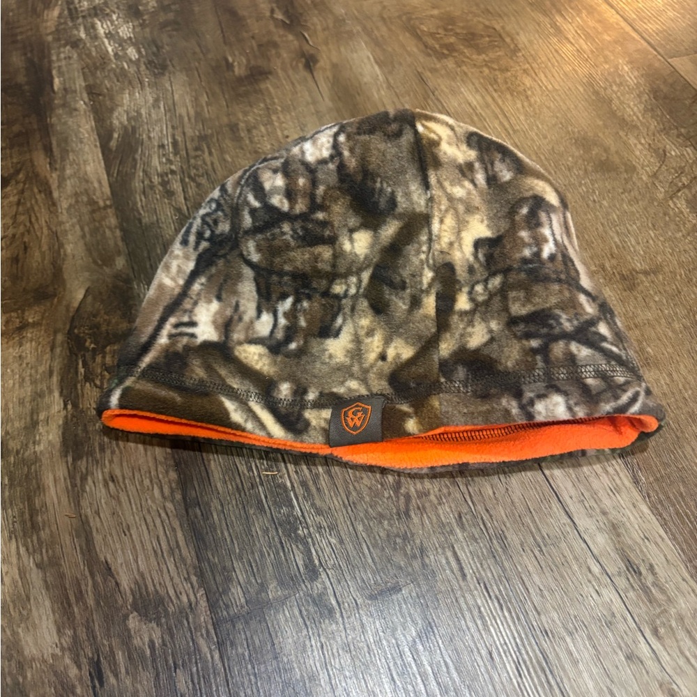 Camouflage Beanie with Orange Lining